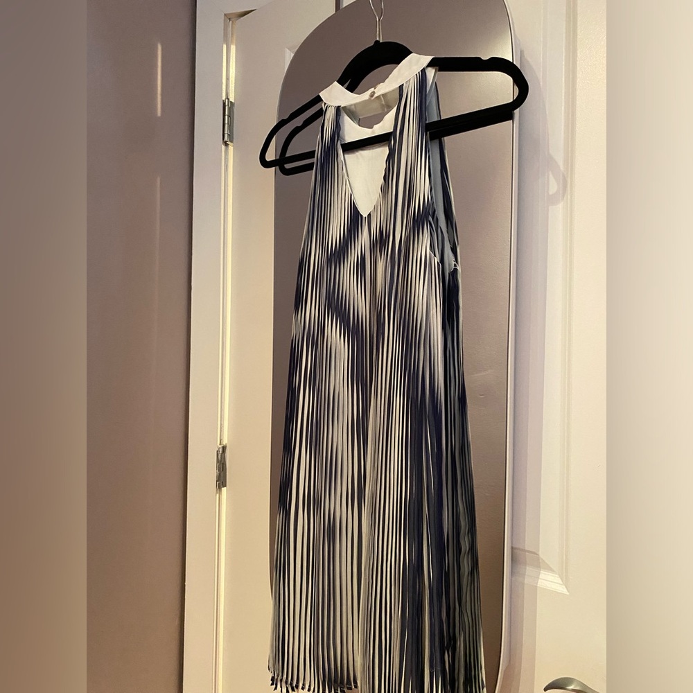 Cute Navy Blue & white Pleated Dress.